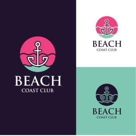 Beach sailor anchor logo design vector
