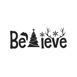 Believe lettering with Christmas elements Santa hat Christmas tree