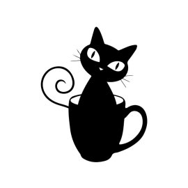Black cat in a cup vector silhouette design