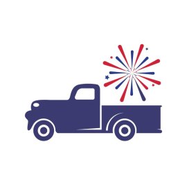 Blue car pickup truck with fireworks vector