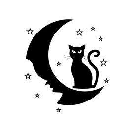 Cat moon silhouette with face abstract
