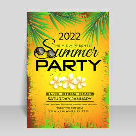 Summer party poster yellow color, Summer party Flyer