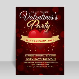 Valentine party poster, Free vector red maroon valentine party flyer template