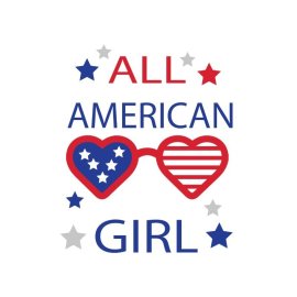 All american girl with usa heart glasses vector lettering