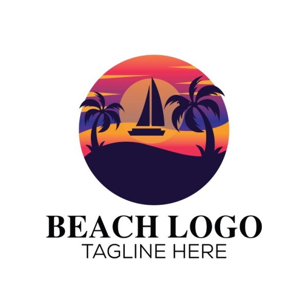 Beach logo twilight theme vector - freepng