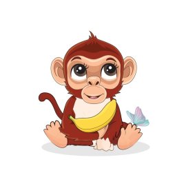 Cartoon monkey png, Cartoon monkey with banana and butterfly vector design in eps