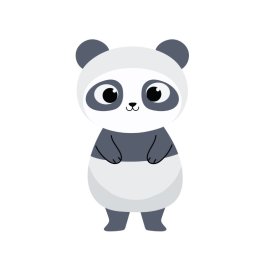 Cute cartoon style panda png in black and grey color