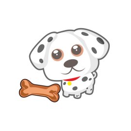 Cute white little dog with bone illustration