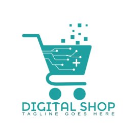 Digital shop logo, Abstract digital shopping cart logo template