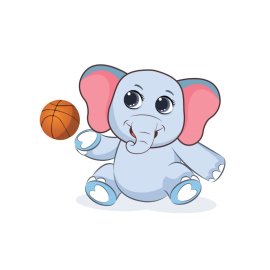 Elephant cartoon character playing basket ball