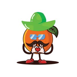 Funny orange wearing sunglasses with love vector png