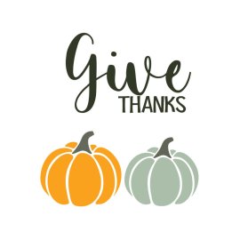 Give thanks vector lettering with pumpkins