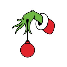 Grinch cartoon style hand holding Christmas decorating red ornament png