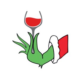 Grinch hand holding red wine glass vector illustration png