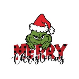 Handmade merry Christmas cartoon Grinch wearing Santa cap vector
