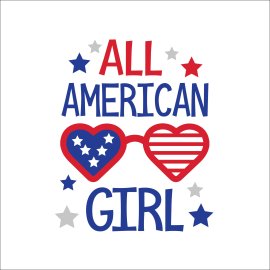All American girl vector lettering with heart glasses 4th Of July