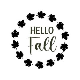Hello fall lettering with maple leaf silhouette png