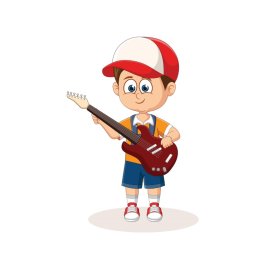 Cute Little boy playing with guitar Cartton Vector Png