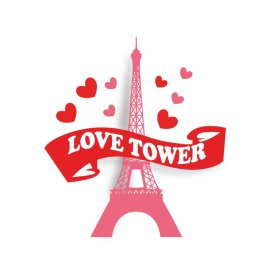Love Eiffel tower vector with red hearts png