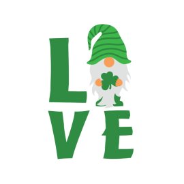 Love lettering with green gnomes vector png