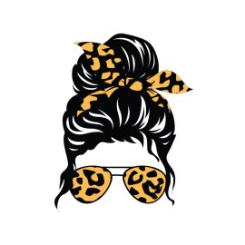 Messy Bun Mom Leopard Svg, Leopard Bandana Svg, Sungalsses Svg, Vector Cut file Cricut, Mom life Svg