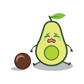 Crying avocado png vector fruit mascot cartoon style