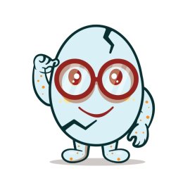 Cute cartoon cracked egg vector mascot wearing big glasses png