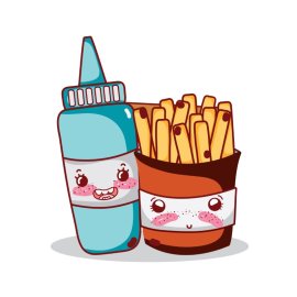 Cute ketchup and French fries cartoon mascot png