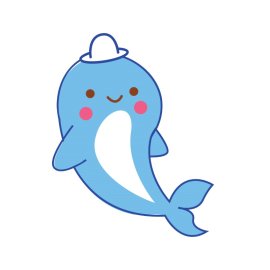Cute little happy blue fish wearing white hat