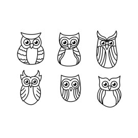 Cute owl collection png doodle bird outline vector