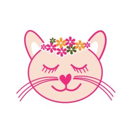 Cute pink cat face wearing flower crown png