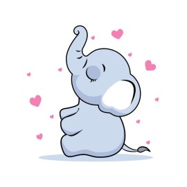 Elephant cute cartoon style vector grey with little hearts