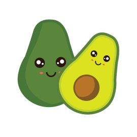 Kawaii avocado png cartoon style vector mascot fruit illustration