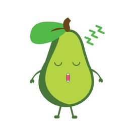 Sleeping avocado png 2d flat style vector mascot