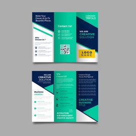 Bright color teal green blue trifold brochure
