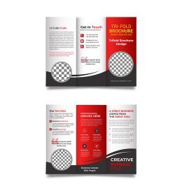 Abstract orange white trifold leaflet with photo