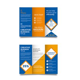 Blue yellow abstract design creative trifold brochure