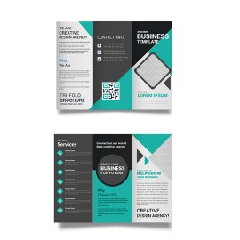 Abstract creative teal green vector trifold brochure