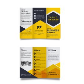 Abstract hexagon yellow trifold brochure