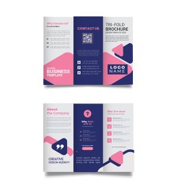 Geometric shape pink and blue trifold brochure vector