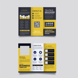 Modern creative black mustard tri fold brochure vector