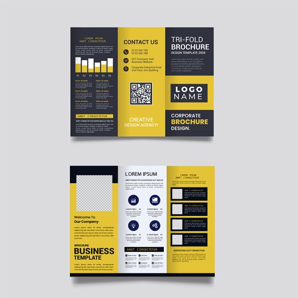 Modern creative black mustard tri fold brochure vector - freepng