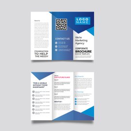 Blue creative tri fold brochure vector for business purpose