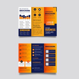 Free vector yellow blue tri fold brochure