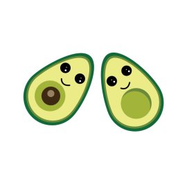 Two smiling avocado cartoon style png fruit mascot