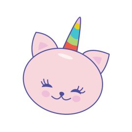 Cat with unicorn horn vector illustration png