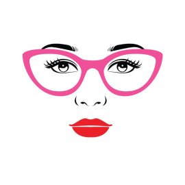 Face portrait eyes and lips pink glasses red lipstick