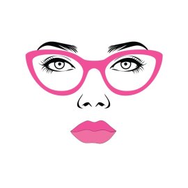 Women black portrait face with cat eye glasses png
