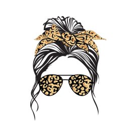 Mom with sunglasses png cheetah print bandana png messy bun png