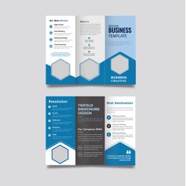 Blue trifold brochure hexagon abstract style